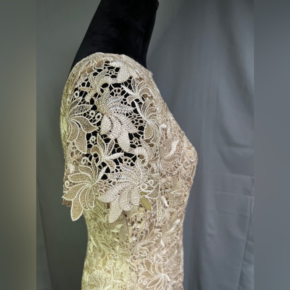 Tahari by Arthur S. Levine Gold Embroidered Evening Gown Size 8 Mermaid Lace - Picture 9 of 14